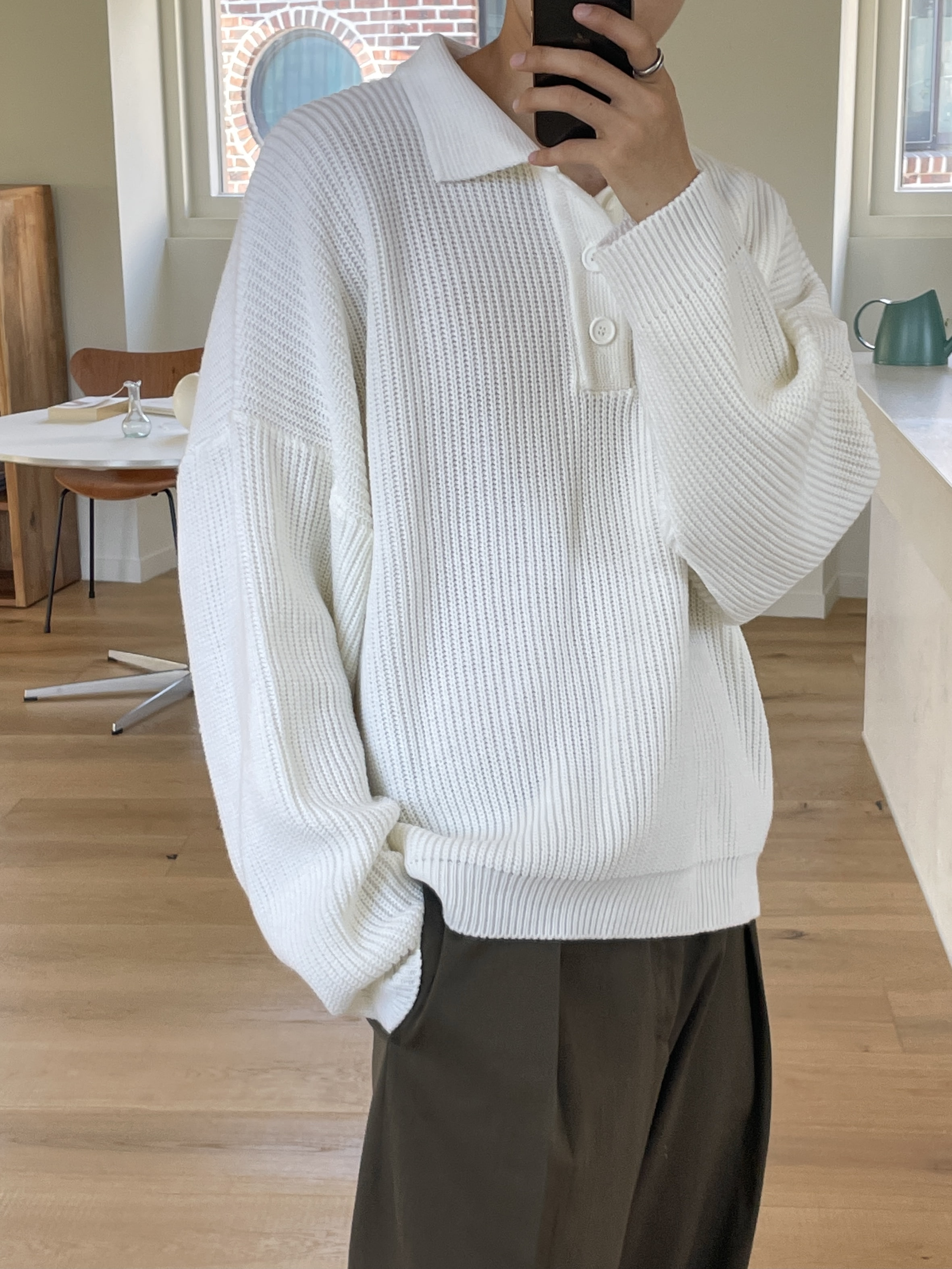 Button collar heavy knit