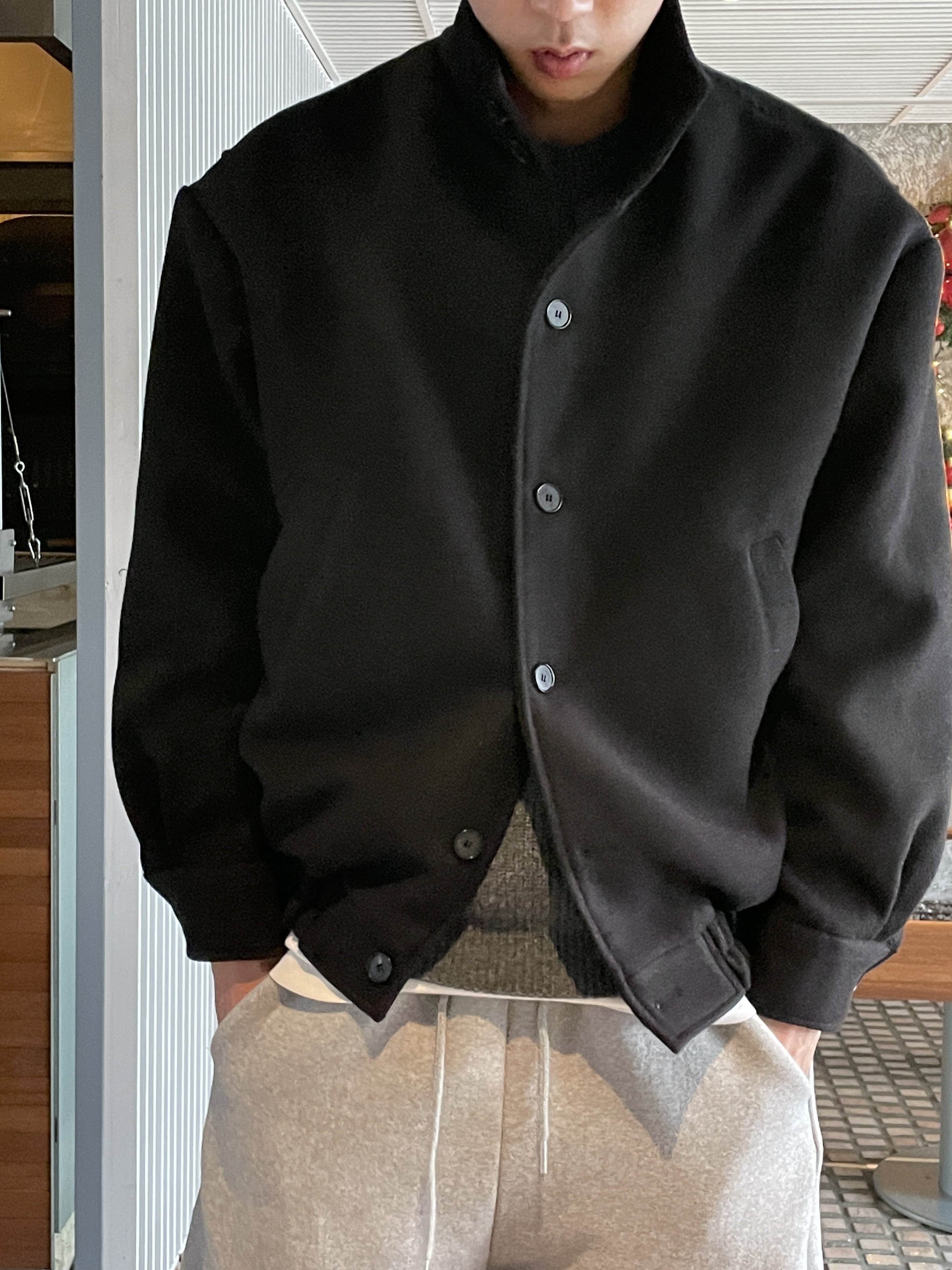 Wool high-neck crop jacket
