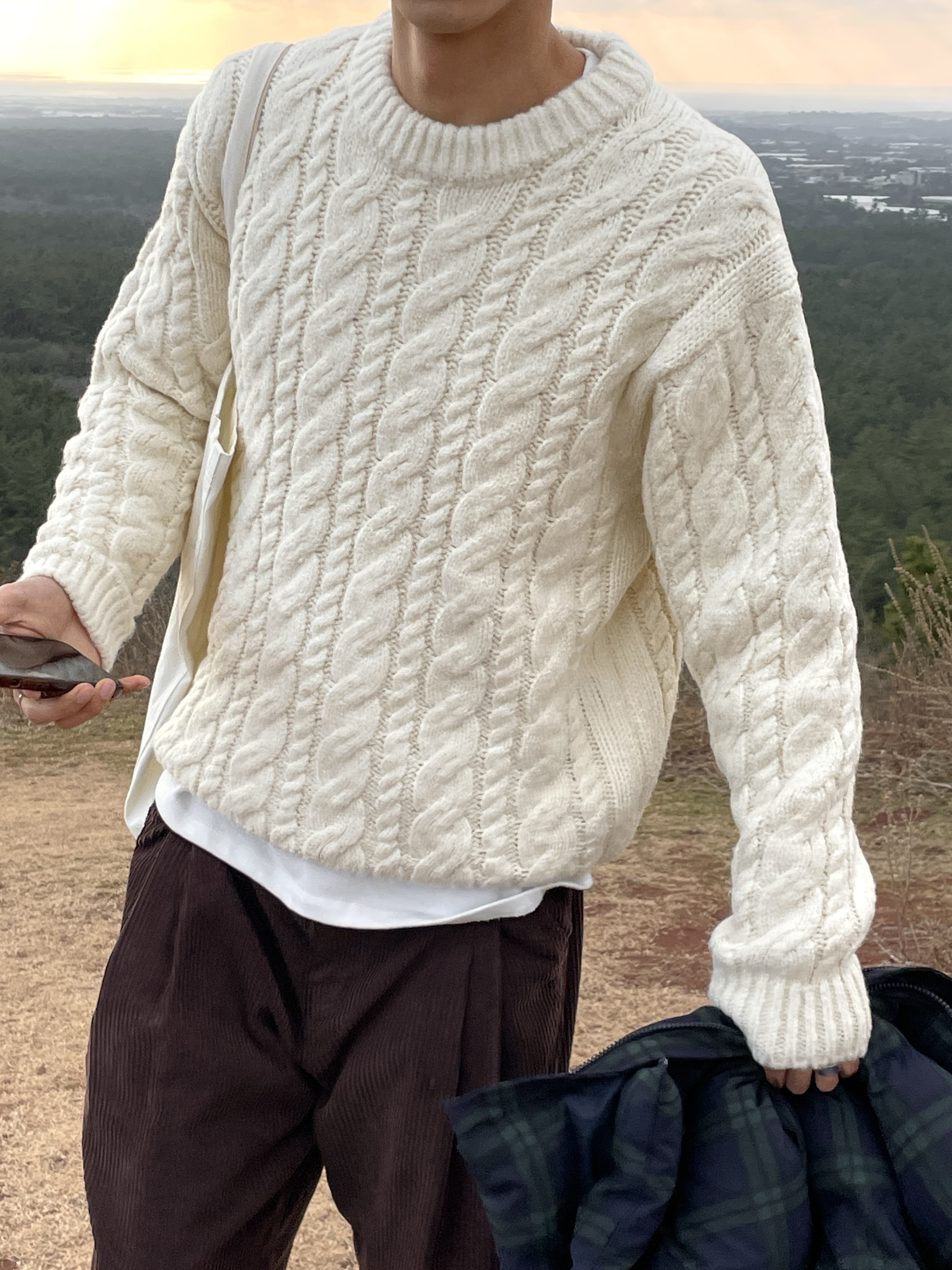 Heavy wool double cable knit