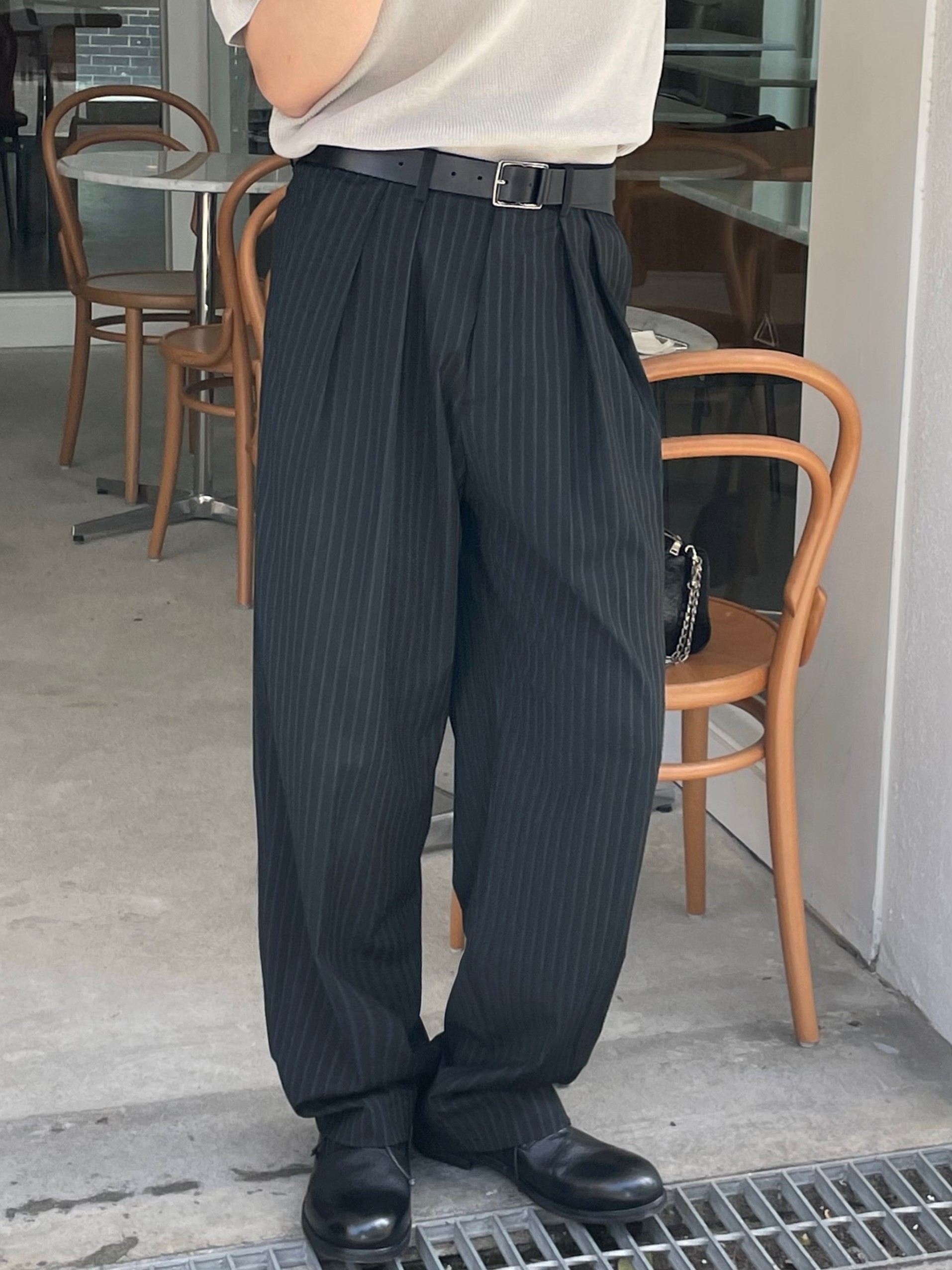 Stripe long wide slacks