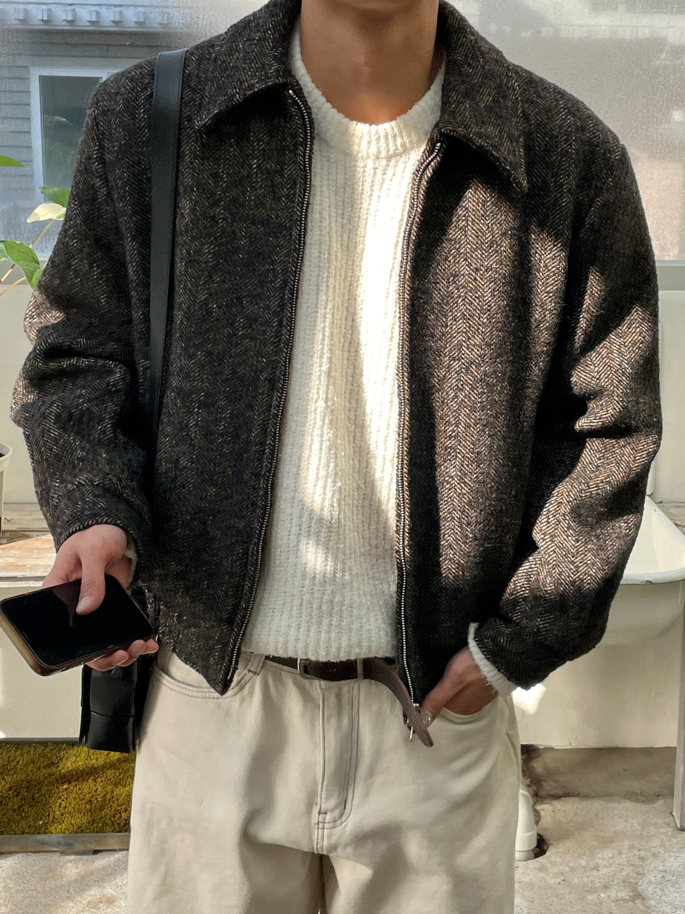 Tweed herringbone wool jacket