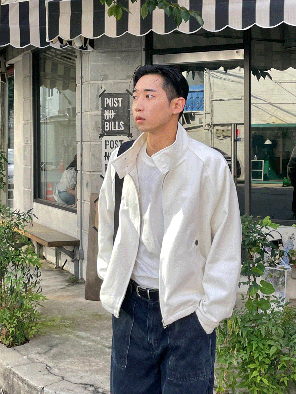 High-neck raglan cotton jacket